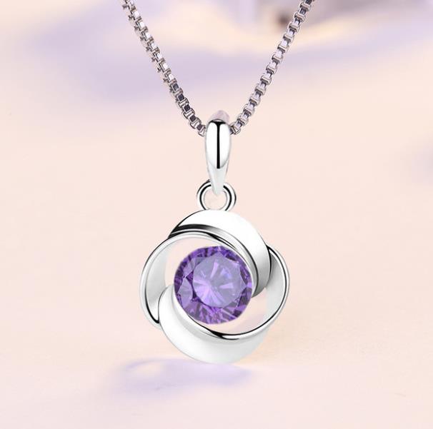 colar de zircão feminino pingente de rosa em prata S925