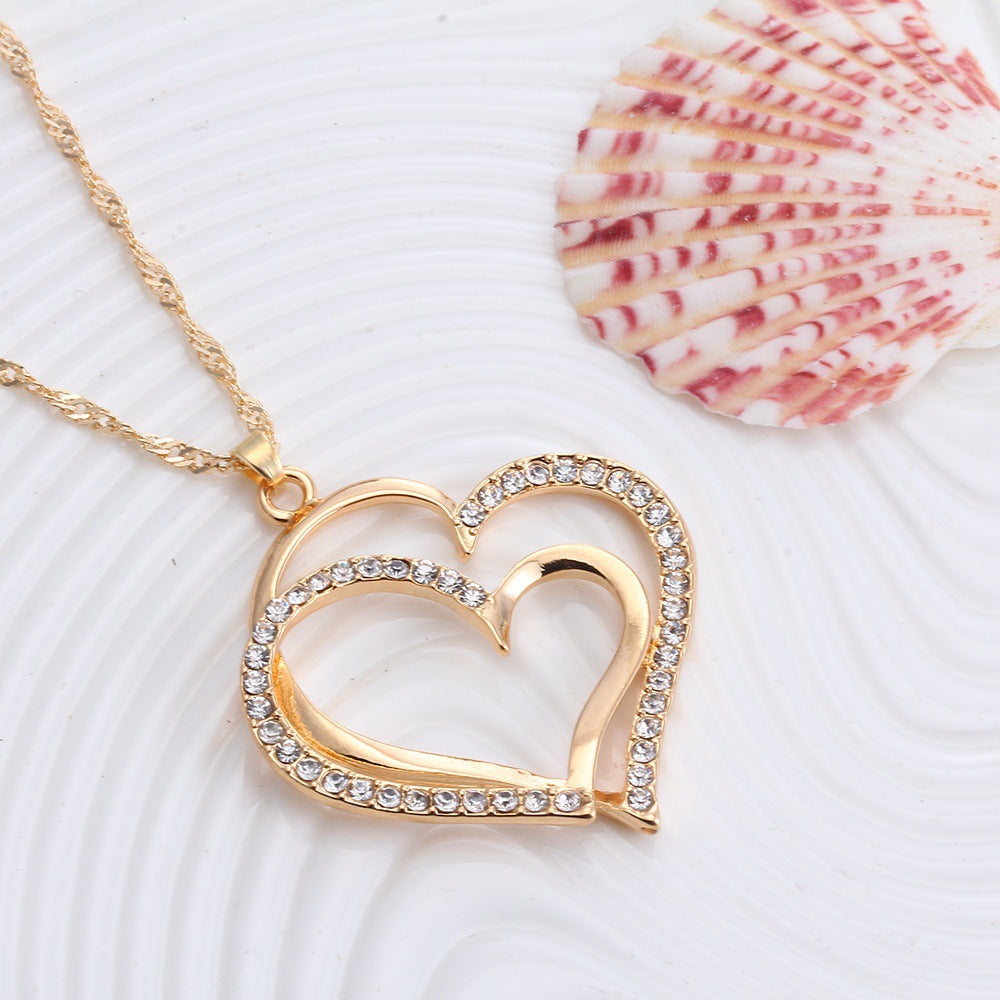 Conjunto de colar e brincos de cristal romântico em forma de coração