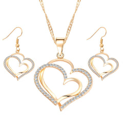 Conjunto de colar e brincos de cristal romântico em forma de coração