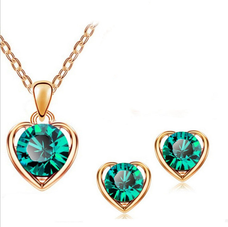 Conjunto Elegante de Joias em Cristal: Colar, Brincos, Anel e Pulseira em Forma de Coração