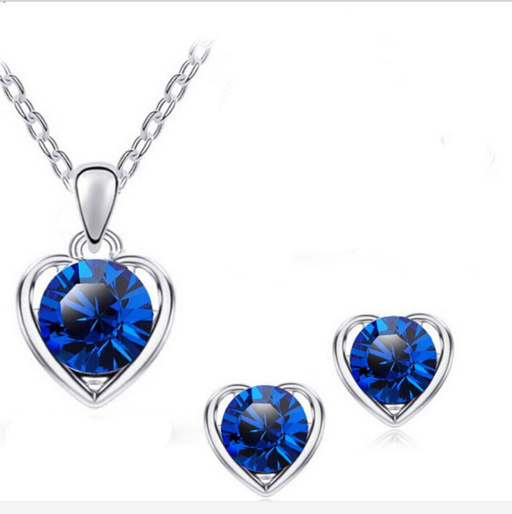 Conjunto Elegante de Joias em Cristal: Colar, Brincos, Anel e Pulseira em Forma de Coração