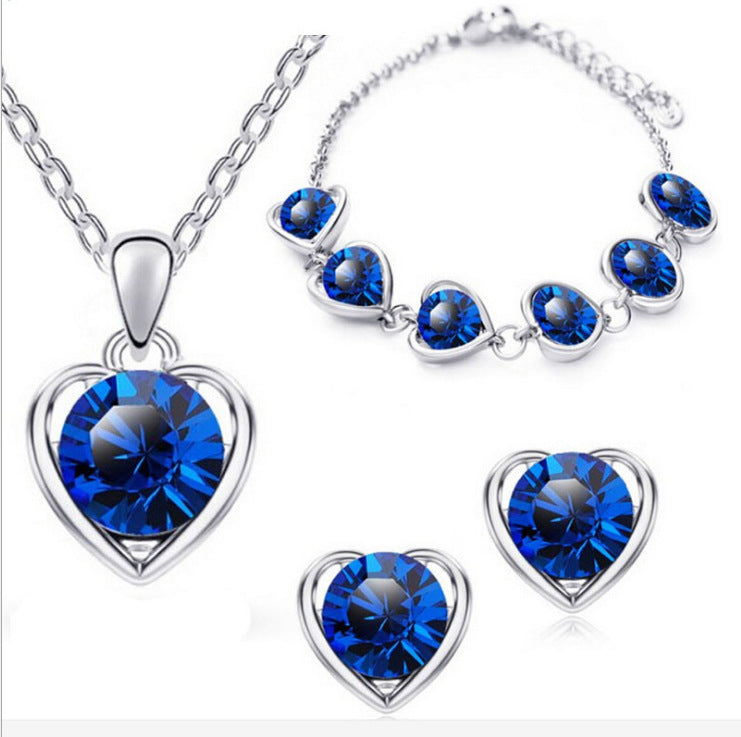 Conjunto Elegante de Joias em Cristal: Colar, Brincos, Anel e Pulseira em Forma de Coração