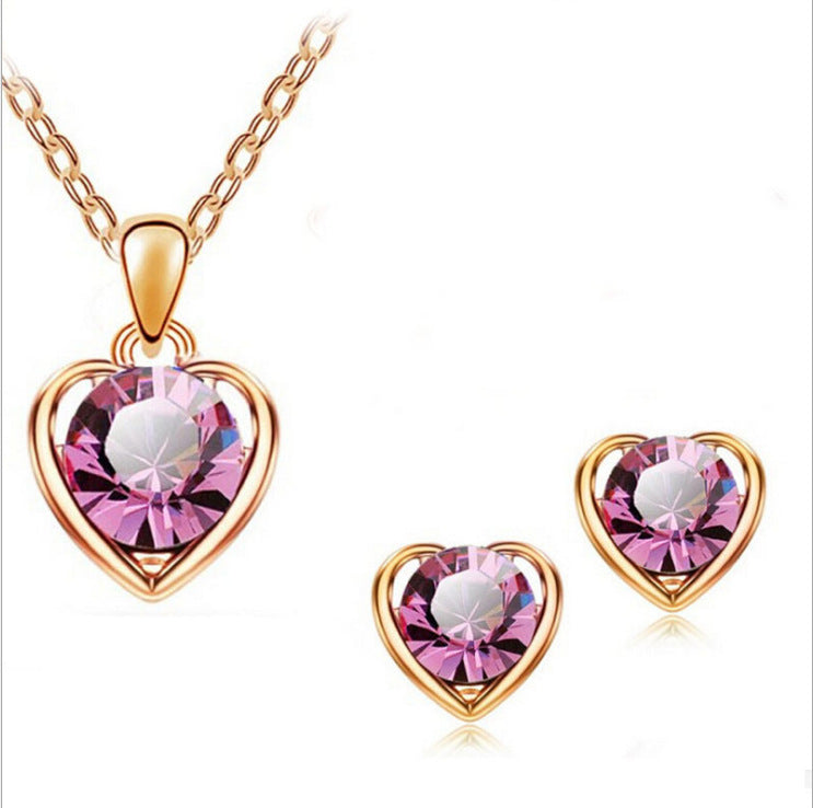 Conjunto Elegante de Joias em Cristal: Colar, Brincos, Anel e Pulseira em Forma de Coração