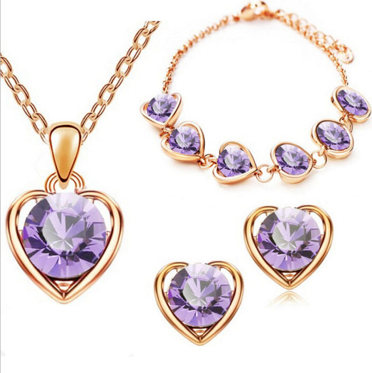 Conjunto Elegante de Joias em Cristal: Colar, Brincos, Anel e Pulseira em Forma de Coração