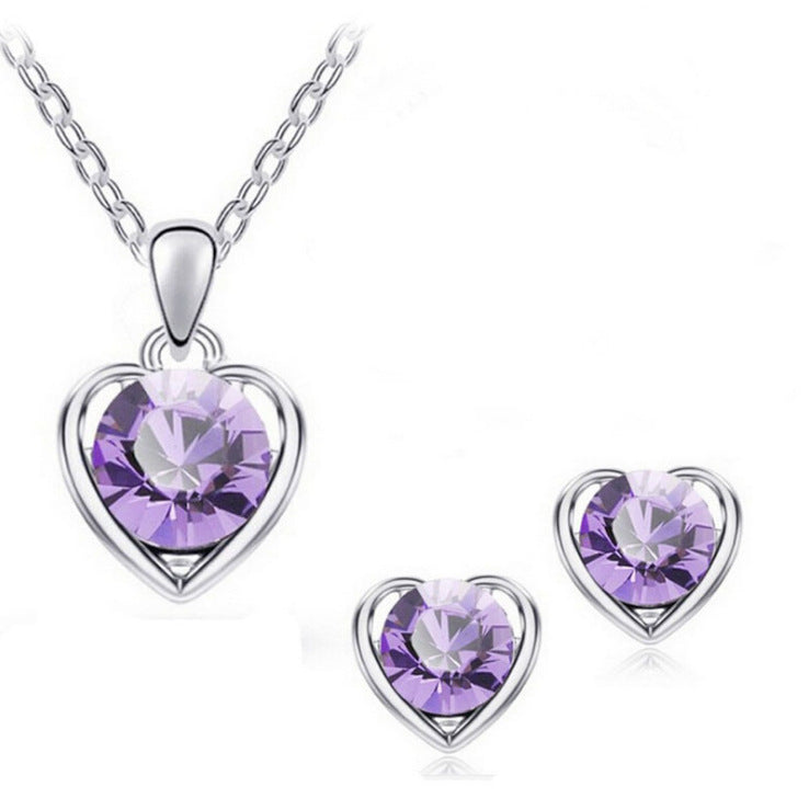 Conjunto Elegante de Joias em Cristal: Colar, Brincos, Anel e Pulseira em Forma de Coração