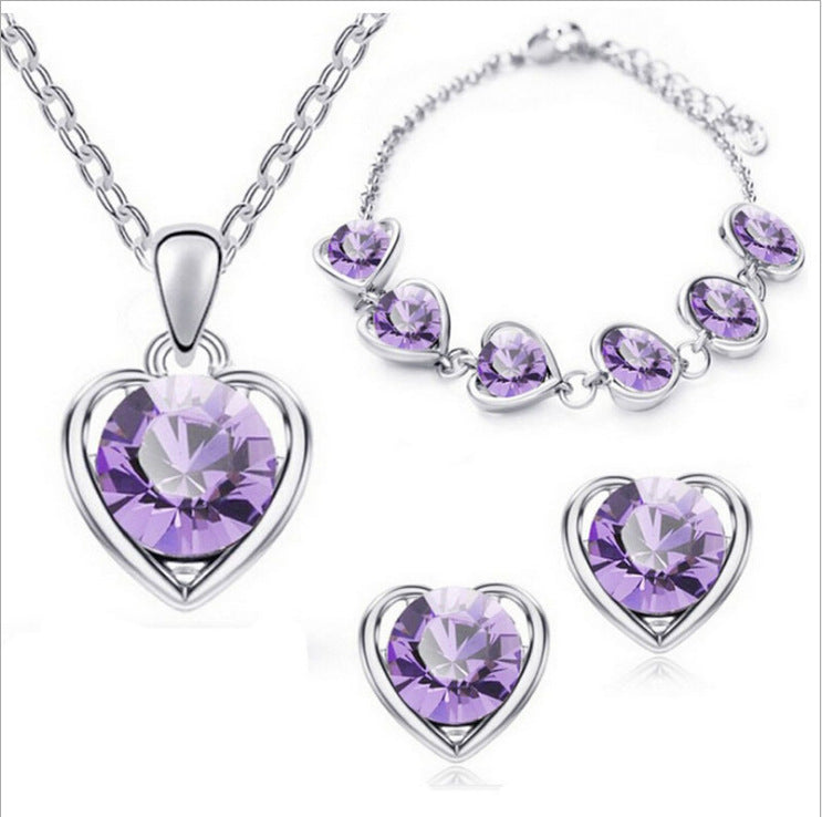 Conjunto Elegante de Joias em Cristal: Colar, Brincos, Anel e Pulseira em Forma de Coração